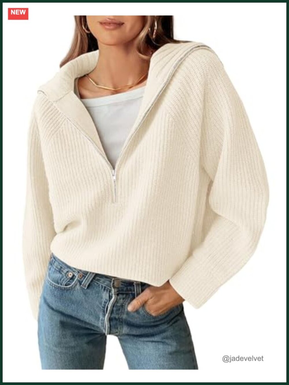 Women's Quarter Zip Pullover Sweater - V-Neck Long Sleeve Relaxed Fit